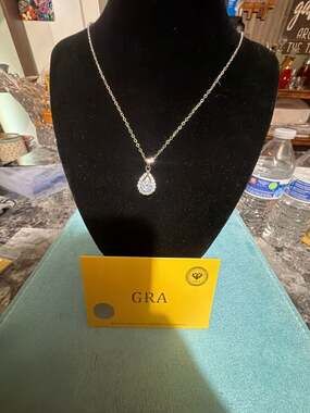 GRA Certified Pear Cut Moissanite Teardrop Halo Pendant Necklace